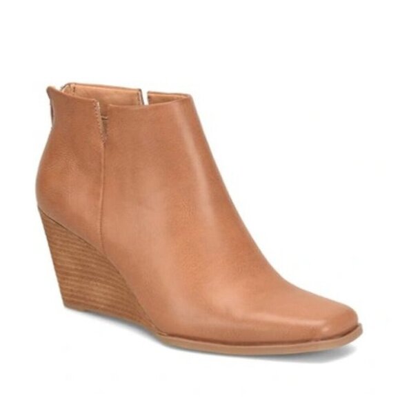 Korks Oliana Square Toe Wedge Heel Dark Tan Leather Ankle Boots Size 11 - Picture 5 of 5